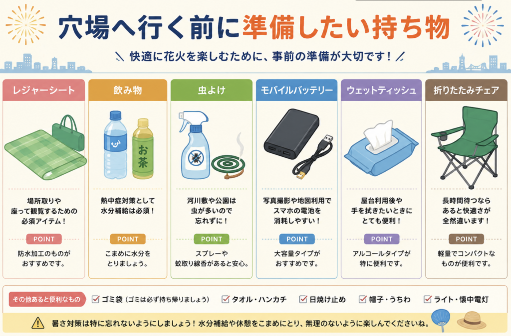 穴場へ行く前に準備したい持ち物